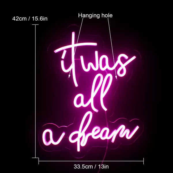 Treat Yourself Neon Signs Pink Led Sign for Bedroom Wall Letter Neon Lights Wedding Signs Neon Room Decor for Birthday Gift Party Home Decor Barit was all a dream pink
