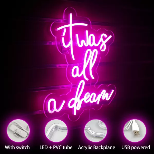 Treat Yourself Neon Signs Pink Led Sign for Bedroom Wall Letter Neon Lights Wedding Signs Neon Room Decor for Birthday Gift Party Home Decor Barit was all a dream pink