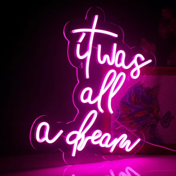 Treat Yourself Neon Signs Pink Led Sign for Bedroom Wall Letter Neon Lights Wedding Signs Neon Room Decor for Birthday Gift Party Home Decor Barit was all a dream pink