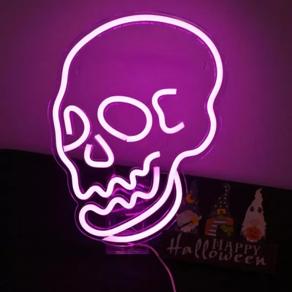 Halloween Neon Sign Skeleton Skull Led Neon Sign White Neon Light Ghost Led Sign USB Powered Switch Light up Sign Neon Signs for Wall Decor Bedroom Halloween Birthday Party SupplyWhitePink Skull