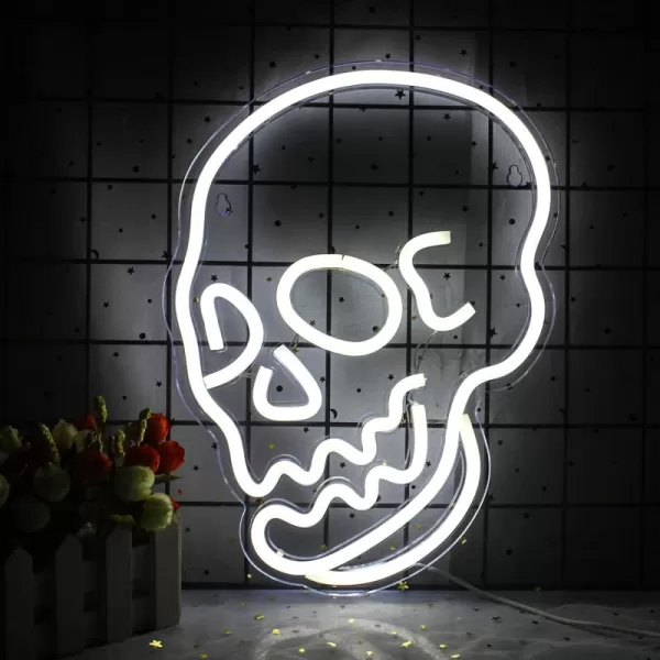 Halloween Neon Sign Skeleton Skull Led Neon Sign White Neon Light Ghost Led Sign USB Powered Switch Light up Sign Neon Signs for Wall Decor Bedroom Halloween Birthday Party SupplyWhiteWhite Skull