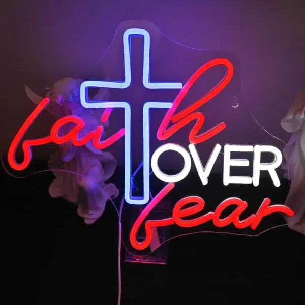 LED Neon Sign for Wall Decor USB Powered LED Neon Light Signs Light up Sign for Bedroom Neon Wall Signs for Kids Birthday PartyFaith Over Fear