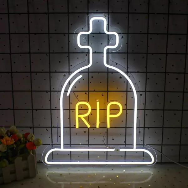 LUCUNSTAR Halloween Ghost Neon Signs Battery Powered Neon Sign LED Neon Night Light with Base Holder Table Decor for Kids Room Halloween Party DecorationsBlue GhostWarm White Cross