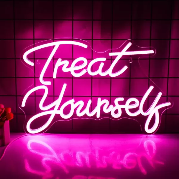 Treat Yourself Neon Signs Pink Led Sign for Bedroom Wall Letter Neon Lights Wedding Signs Neon Room Decor for Birthday Gift Party Home Decor BarApink treat yourself