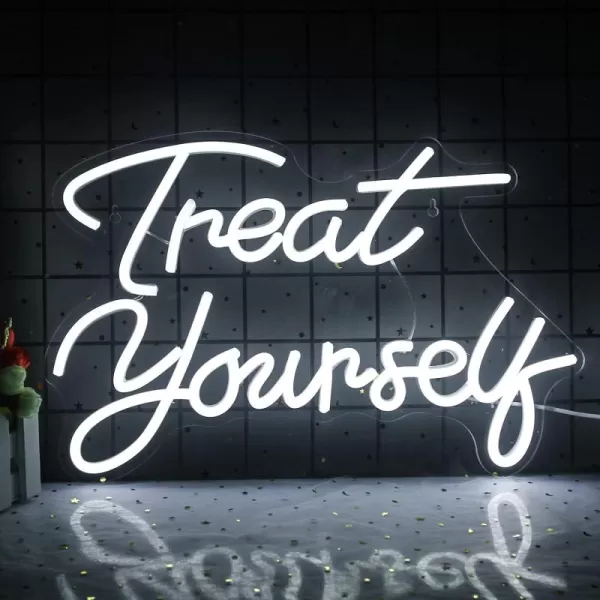 Treat Yourself Neon Signs Pink Led Sign for Bedroom Wall Letter Neon Lights Wedding Signs Neon Room Decor for Birthday Gift Party Home Decor BarAwhite treat yourself