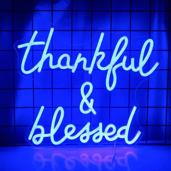 Treat Yourself Neon Signs Pink Led Sign for Bedroom Wall Letter Neon Lights Wedding Signs Neon Room Decor for Birthday Gift Party Home Decor Barblue thankful and blessed