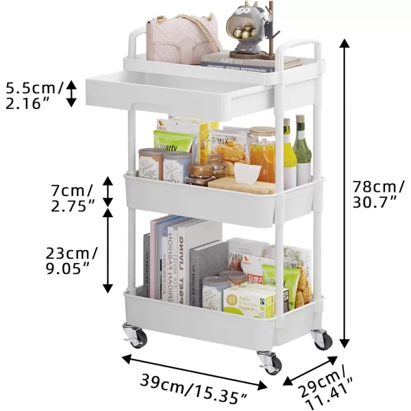 Calmootey 5Tier Rolling Utility Cart with DrawerMultifunctional Storage Organizer with Plastic Shelf ampamp Metal WheelsStorage Cart for KitchenBathroomLiving RoomOfficeBlackWhite