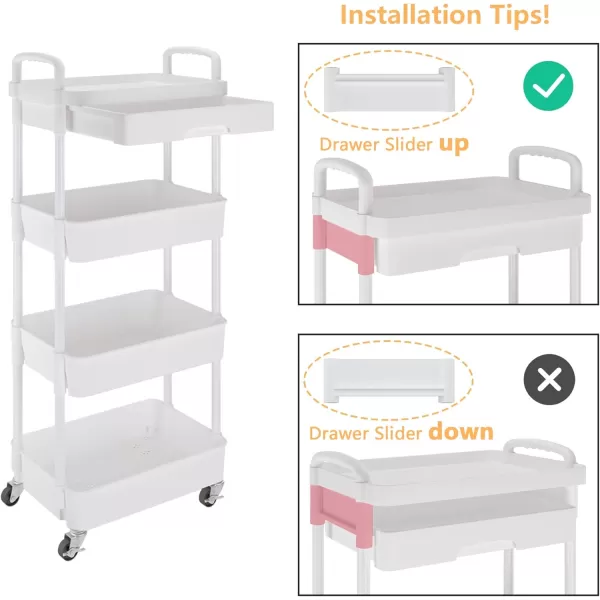 Calmootey 5Tier Rolling Utility Cart with DrawerMultifunctional Storage Organizer with Plastic Shelf ampamp Metal WheelsStorage Cart for KitchenBathroomLiving RoomOfficeBlackWhite