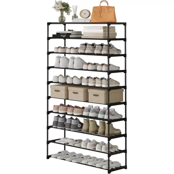 Calmootey 6Tier Shoe Rack Tall Large Capacity 30 Pairs Shoes Storage Organizer Stackable Wide Shoe Shelf for Entryway Hallway Black10Tier