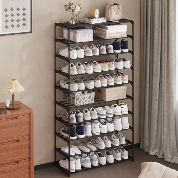 Calmootey 6Tier Shoe Rack Tall Large Capacity 30 Pairs Shoes Storage Organizer Stackable Wide Shoe Shelf for Entryway Hallway Black10Tier