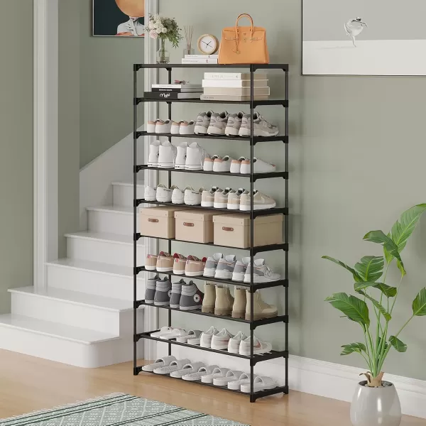 Calmootey 6Tier Shoe Rack Tall Large Capacity 30 Pairs Shoes Storage Organizer Stackable Wide Shoe Shelf for Entryway Hallway Black10Tier