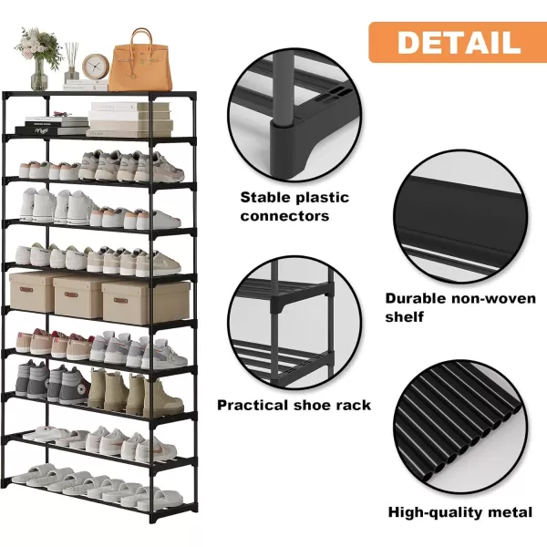 Calmootey 6Tier Shoe Rack Tall Large Capacity 30 Pairs Shoes Storage Organizer Stackable Wide Shoe Shelf for Entryway Hallway Black10Tier