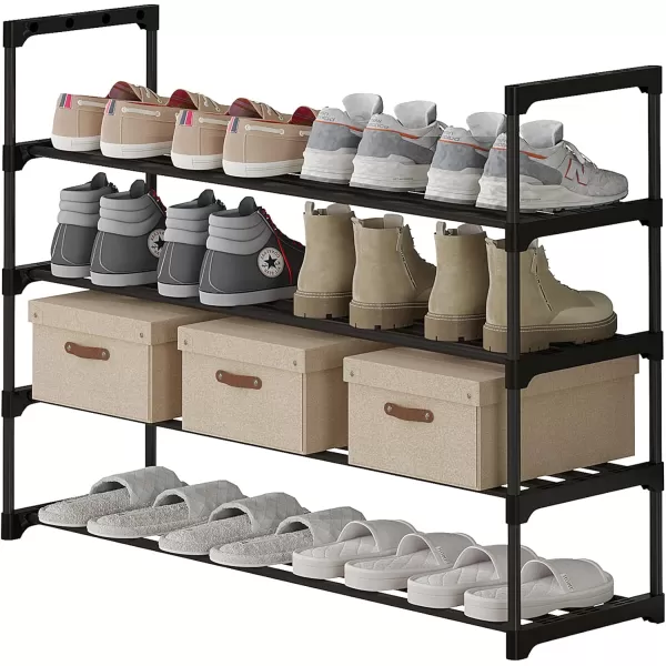 Calmootey 6Tier Shoe Rack Tall Large Capacity 30 Pairs Shoes Storage Organizer Stackable Wide Shoe Shelf for Entryway Hallway Black4Tier