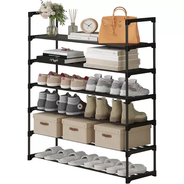 Calmootey 6Tier Shoe Rack Tall Large Capacity 30 Pairs Shoes Storage Organizer Stackable Wide Shoe Shelf for Entryway Hallway Black6Tier