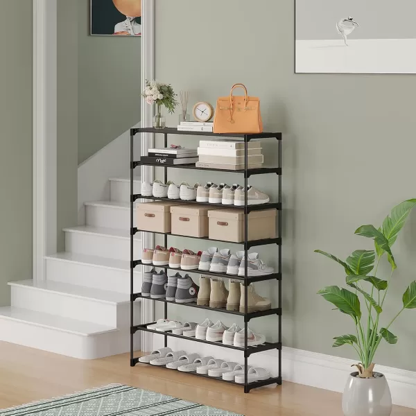 Calmootey 6Tier Shoe Rack Tall Large Capacity 30 Pairs Shoes Storage Organizer Stackable Wide Shoe Shelf for Entryway Hallway Black8Tier