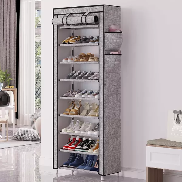 Calmootey 9 Tier Shoe Rack OrganizerPortable Shoe Shelf with Nonwoven Fabric Cover for Closet HallwayBedroomEntrywayGreyAsh Grey