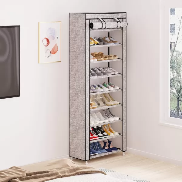 Calmootey 9 Tier Shoe Rack OrganizerPortable Shoe Shelf with Nonwoven Fabric Cover for Closet HallwayBedroomEntrywayGreyAsh Grey