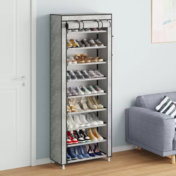 Calmootey 9 Tier Shoe Rack OrganizerPortable Shoe Shelf with Nonwoven Fabric Cover for Closet HallwayBedroomEntrywayGreyAsh Grey