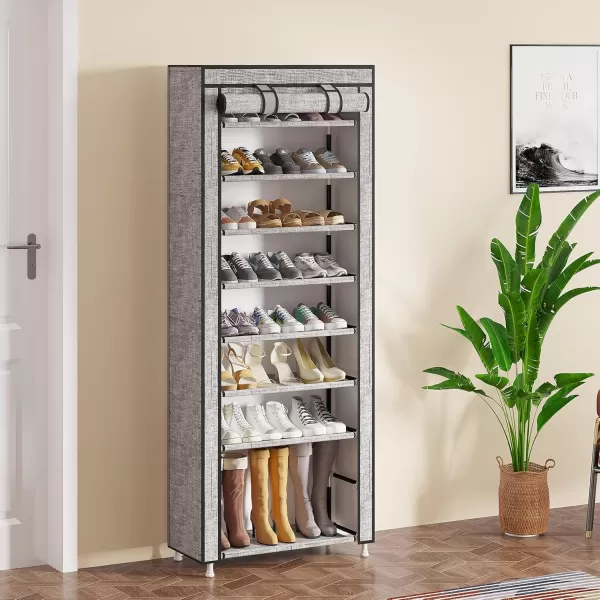 Calmootey 9 Tier Shoe Rack OrganizerPortable Shoe Shelf with Nonwoven Fabric Cover for Closet HallwayBedroomEntrywayGreyAsh Grey