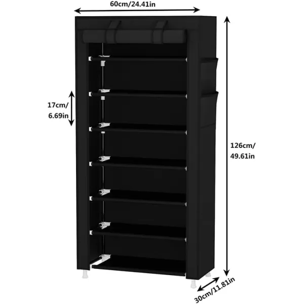 Calmootey 9 Tier Shoe Rack OrganizerPortable Shoe Shelf with Nonwoven Fabric Cover for Closet HallwayBedroomEntrywayGreyBlack