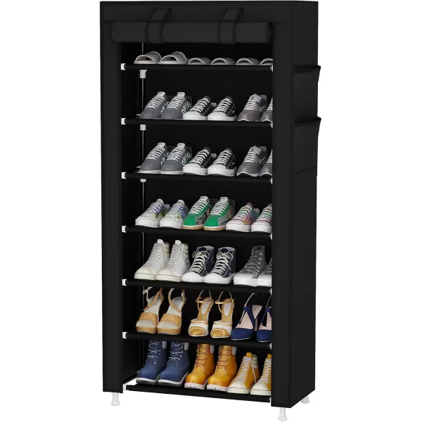 Calmootey 9 Tier Shoe Rack OrganizerPortable Shoe Shelf with Nonwoven Fabric Cover for Closet HallwayBedroomEntrywayGreyBlack