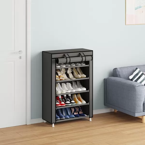 Calmootey 9 Tier Shoe Rack OrganizerPortable Shoe Shelf with Nonwoven Fabric Cover for Closet HallwayBedroomEntrywayGreyGrey