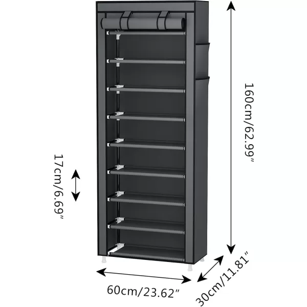 Calmootey 9 Tier Shoe Rack OrganizerPortable Shoe Shelf with Nonwoven Fabric Cover for Closet HallwayBedroomEntrywayGreyGrey