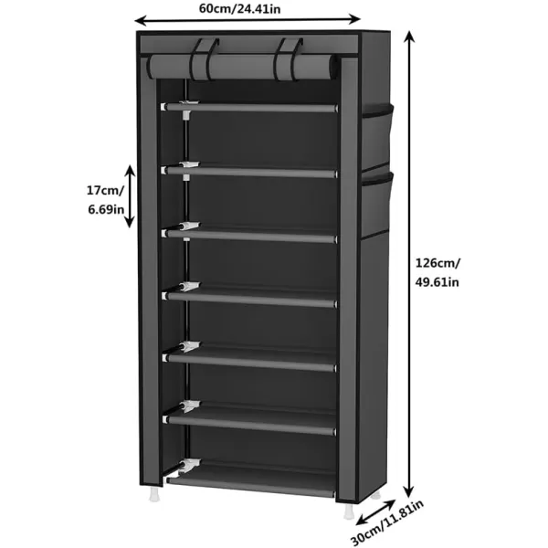 Calmootey 9 Tier Shoe Rack OrganizerPortable Shoe Shelf with Nonwoven Fabric Cover for Closet HallwayBedroomEntrywayGreyGrey