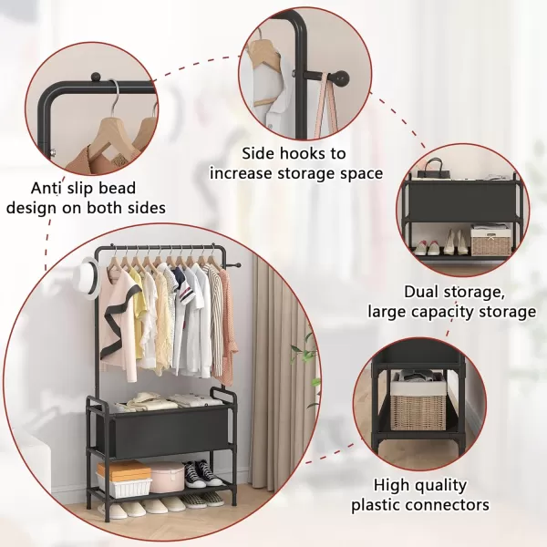 Calmootey Clothing Rack with Storage Bag 3in1 Garment Rack Nonwoven Shelves for Shoes Clothes Rack for Bedroom Hallway Entryway WhiteampampGreyBlack