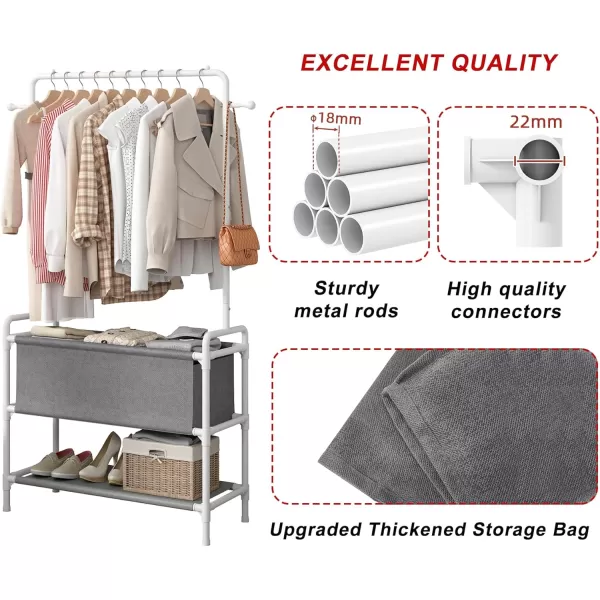 Calmootey Clothing Rack with Storage Bag 3in1 Garment Rack Nonwoven Shelves for Shoes Clothes Rack for Bedroom Hallway Entryway WhiteampampGreyWhiteGrey