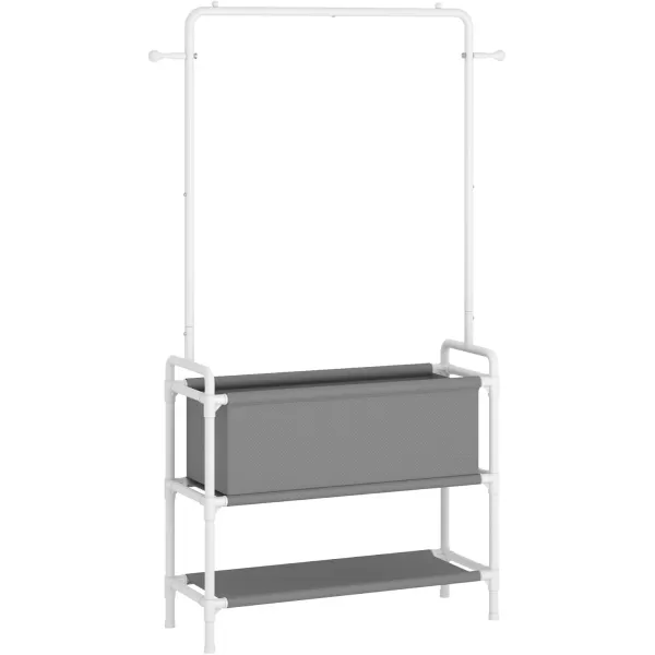 Calmootey Clothing Rack with Storage Bag 3in1 Garment Rack Nonwoven Shelves for Shoes Clothes Rack for Bedroom Hallway Entryway WhiteampampGreyWhiteGrey