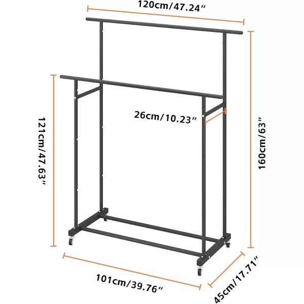 Calmootey Double Rod Clothing Garment RackRolling Hanging Clothes RackPortable Clothes Organizer for BedroomLiving RoomClothing StoreWhiteBlack