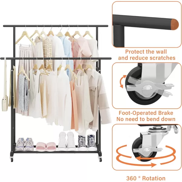 Calmootey Double Rod Clothing Garment RackRolling Hanging Clothes RackPortable Clothes Organizer for BedroomLiving RoomClothing StoreWhiteBlack