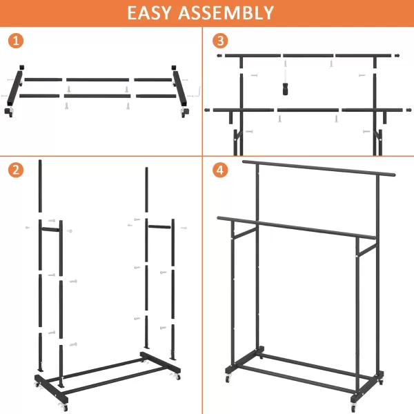 Calmootey Double Rod Clothing Garment RackRolling Hanging Clothes RackPortable Clothes Organizer for BedroomLiving RoomClothing StoreWhiteBlack