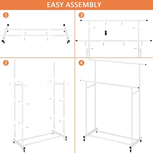 Calmootey Double Rod Clothing Garment RackRolling Hanging Clothes RackPortable Clothes Organizer for BedroomLiving RoomClothing StoreWhiteWhite