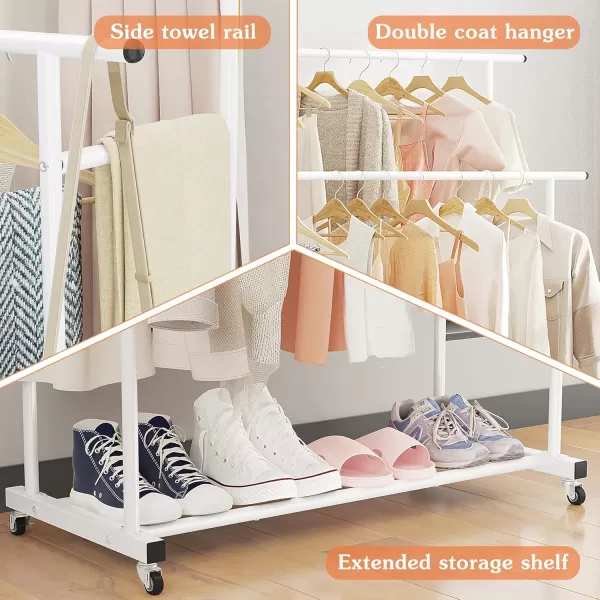 Calmootey Double Rod Clothing Garment RackRolling Hanging Clothes RackPortable Clothes Organizer for BedroomLiving RoomClothing StoreWhiteWhite