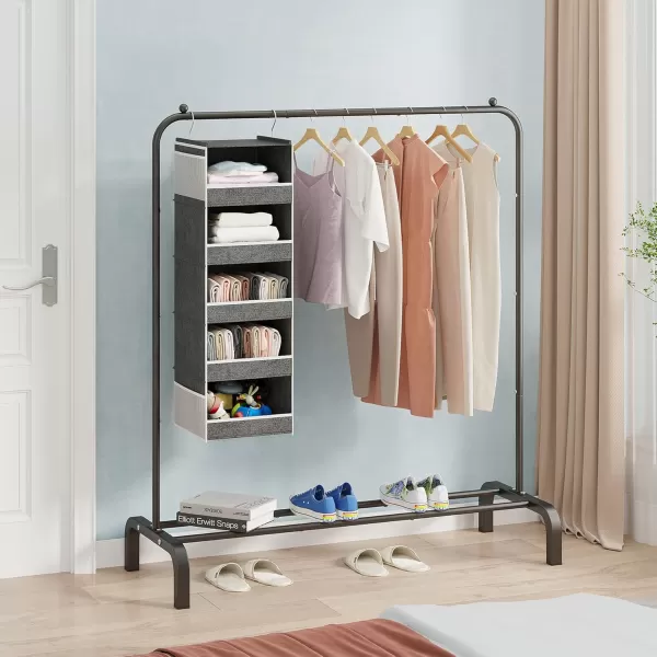 Calmootey Portable Clothing Garment Rack with 5Shelf Hanging Closet OrganizerClothes and Shoes Storage RackHanging Storage Shelves for ClosetBlack