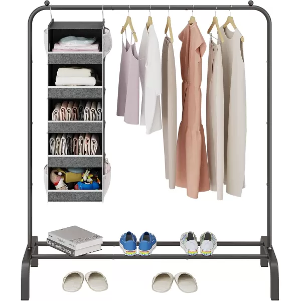 Calmootey Portable Clothing Garment Rack with 5Shelf Hanging Closet OrganizerClothes and Shoes Storage RackHanging Storage Shelves for ClosetBlack