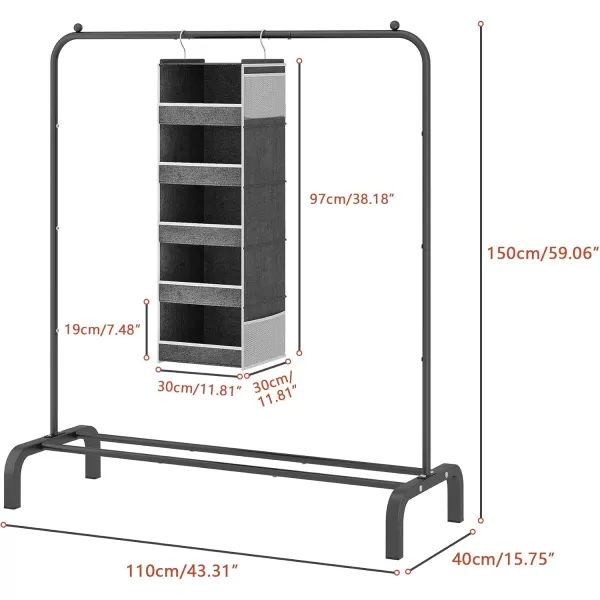 Calmootey Portable Clothing Garment Rack with 5Shelf Hanging Closet OrganizerClothes and Shoes Storage RackHanging Storage Shelves for ClosetBlack