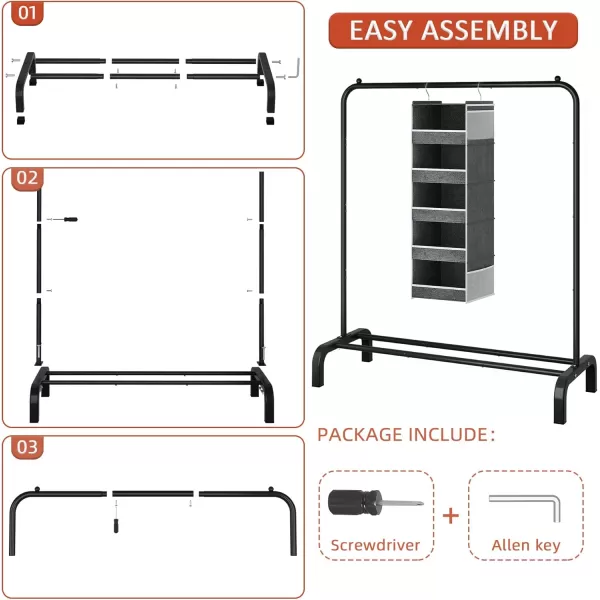 Calmootey Portable Clothing Garment Rack with 5Shelf Hanging Closet OrganizerClothes and Shoes Storage RackHanging Storage Shelves for ClosetBlack