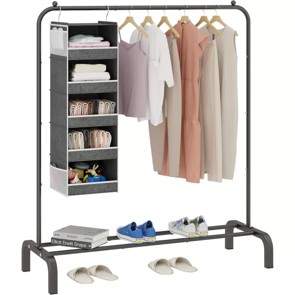 Calmootey Portable Clothing Garment Rack with 5Shelf Hanging Closet OrganizerClothes and Shoes Storage RackHanging Storage Shelves for ClosetBlack