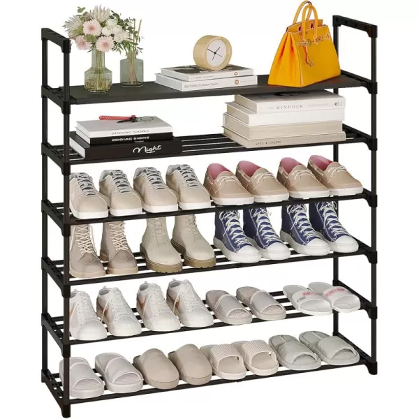 Calmootey 6Tier Shoe Rack Tall Large Capacity 30 Pairs Shoes Storage Organizer Stackable Wide Shoe Shelf for Entryway Hallway Black6Tier