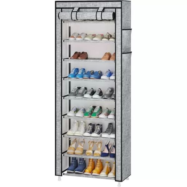 Calmootey 9 Tier Shoe Rack OrganizerPortable Shoe Shelf with Nonwoven Fabric Cover for Closet HallwayBedroomEntrywayGreyAsh Grey