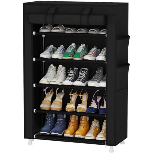 Calmootey 9 Tier Shoe Rack OrganizerPortable Shoe Shelf with Nonwoven Fabric Cover for Closet HallwayBedroomEntrywayGreyBlack