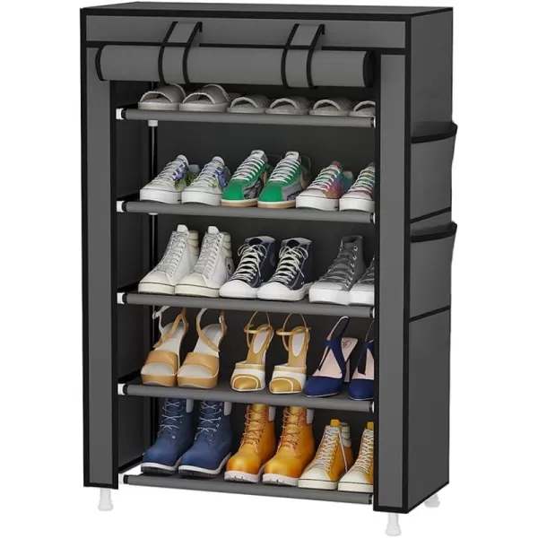 Calmootey 9 Tier Shoe Rack OrganizerPortable Shoe Shelf with Nonwoven Fabric Cover for Closet HallwayBedroomEntrywayGreyGrey