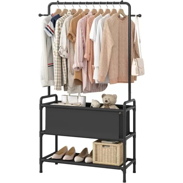 Calmootey Clothing Rack with Storage Bag 3in1 Garment Rack Nonwoven Shelves for Shoes Clothes Rack for Bedroom Hallway Entryway WhiteampampGreyBlack