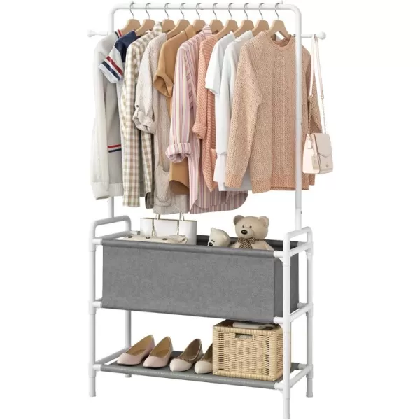 Calmootey Clothing Rack with Storage Bag 3in1 Garment Rack Nonwoven Shelves for Shoes Clothes Rack for Bedroom Hallway Entryway WhiteampampGreyWhiteGrey