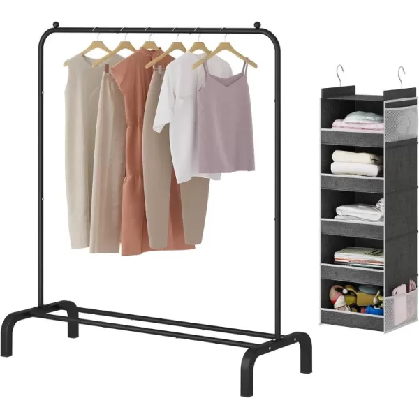 Calmootey Portable Clothing Garment Rack with 5Shelf Hanging Closet OrganizerClothes and Shoes Storage RackHanging Storage Shelves for ClosetBlack