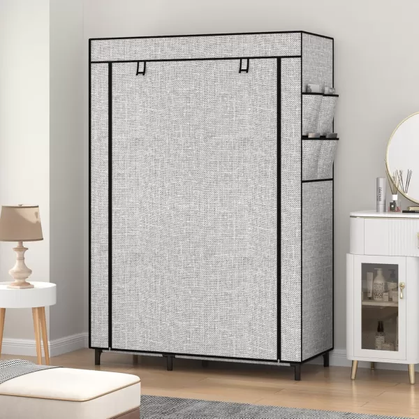 Calmootey Portable Closet Organizers Clothing Storage Wardrobe with 6 Shelves and Hanging Rod NonWoven Fabric Cover with 4 Side Pockets BlackAsh Grey