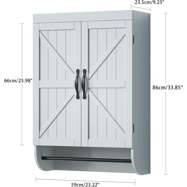 SRIWATANA Bathroom Storage Wall Cabinet Over The Toilet with Adjustable Shelf Space Saver 2Door Medicine Cabinet with Metal Bar WhiteGrey